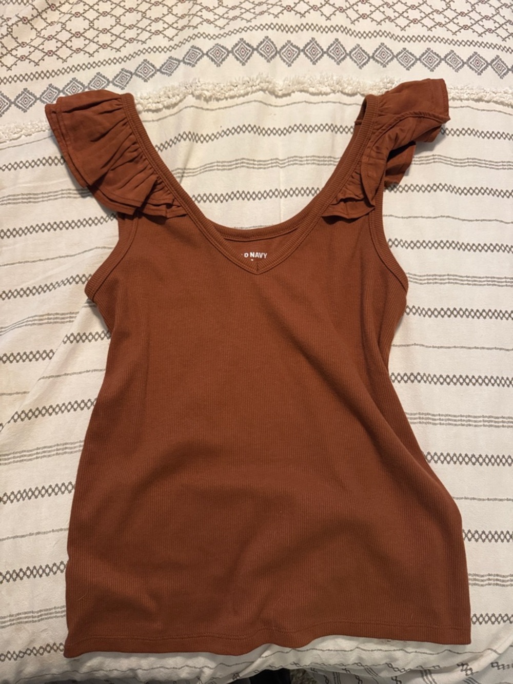 Old Navy Women's Rust Ruffle-Shoulder Ribbed Tank Top